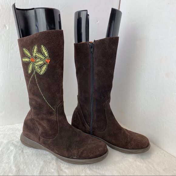 Tabarca By Pepa Brown Suede Embroidered Calf Boots Size 38 - Picture 2 of 14